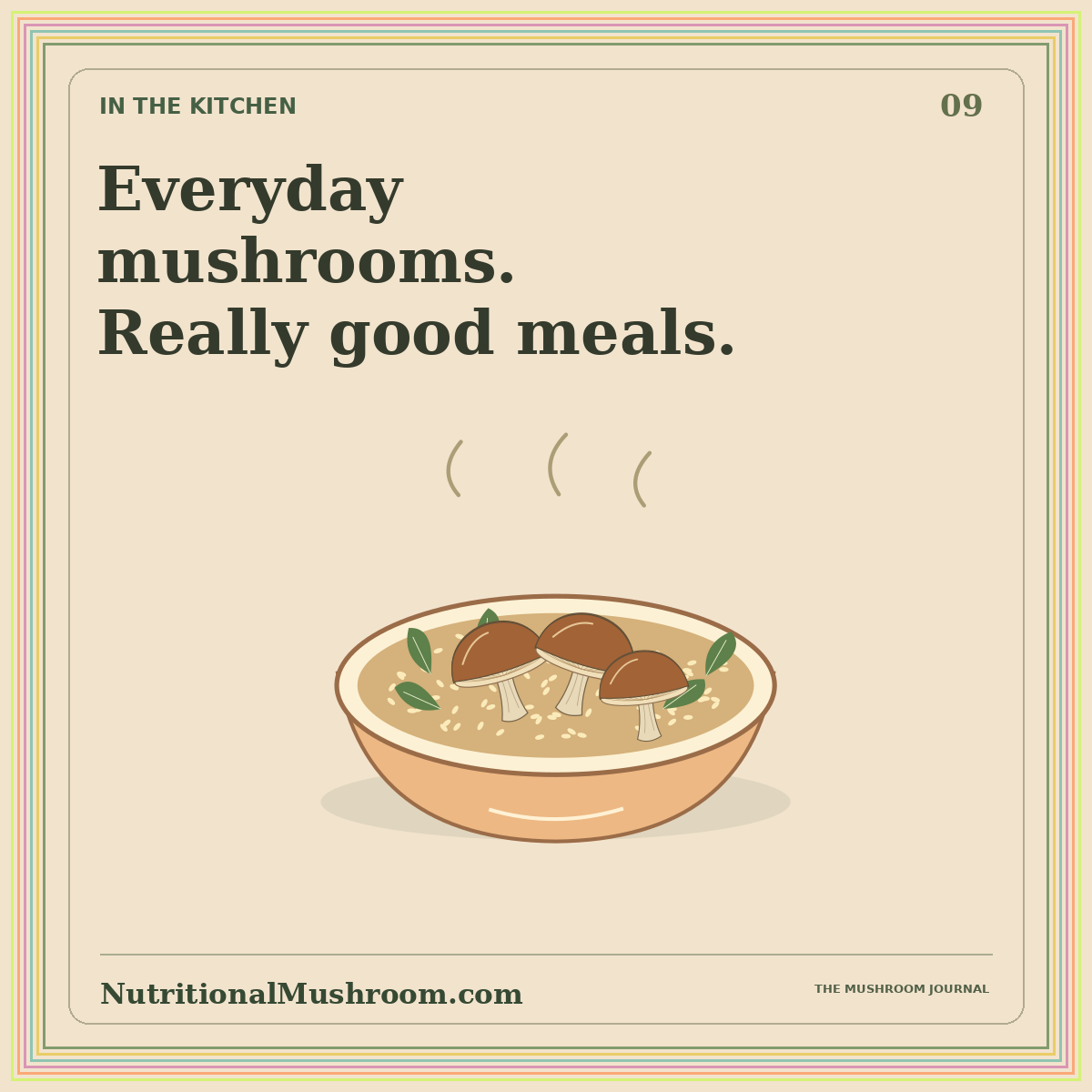 Five Easy Mushroom Meals for Everyday Eating — original illustrated mushroom journal card