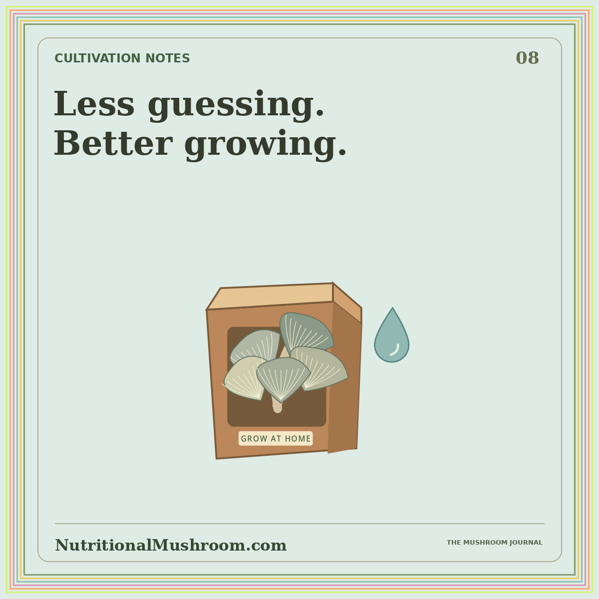 Home Mushroom Growing Mistakes—and Better Decisions — original illustrated mushroom journal card