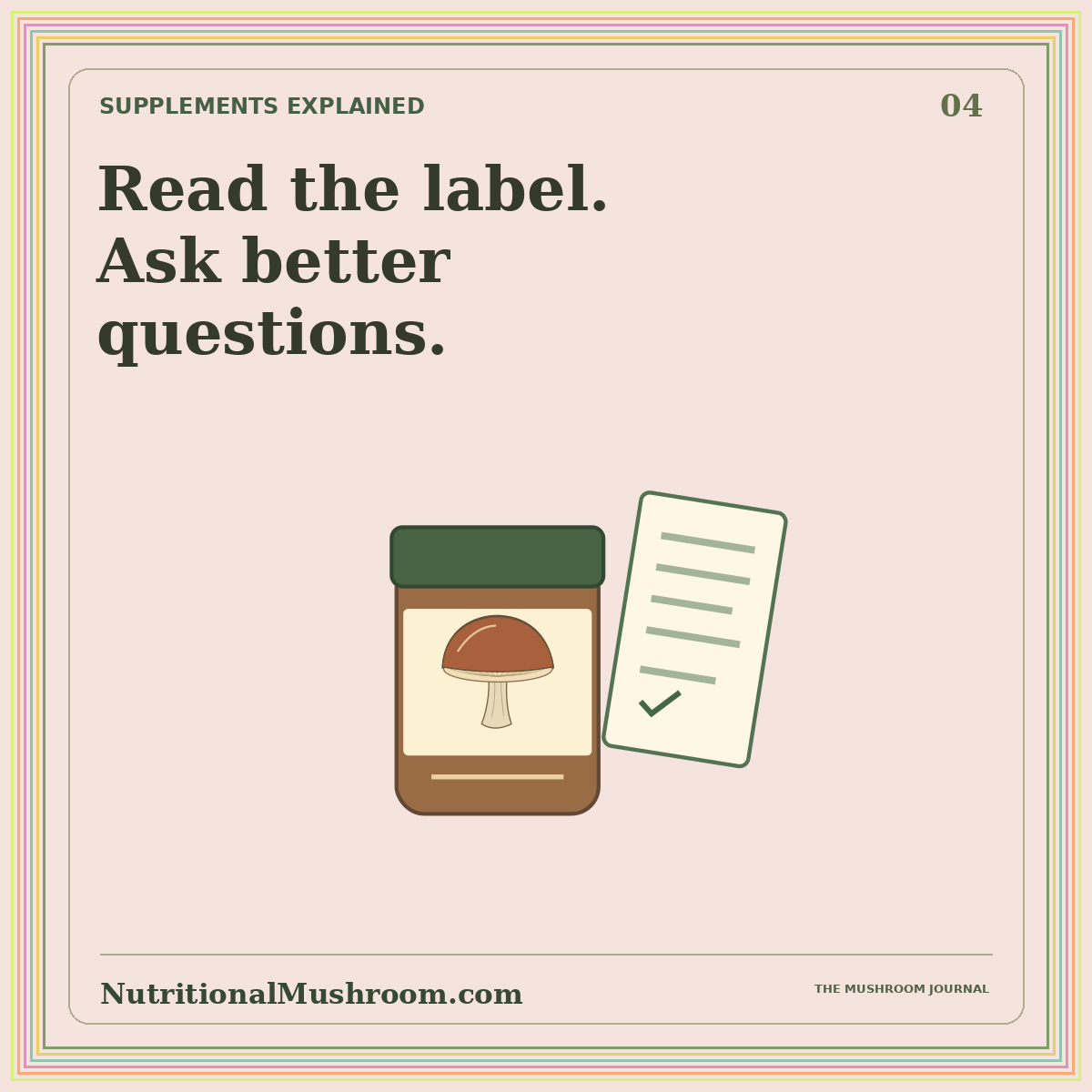 How to Read a Mushroom Supplement Label — original illustrated mushroom journal card