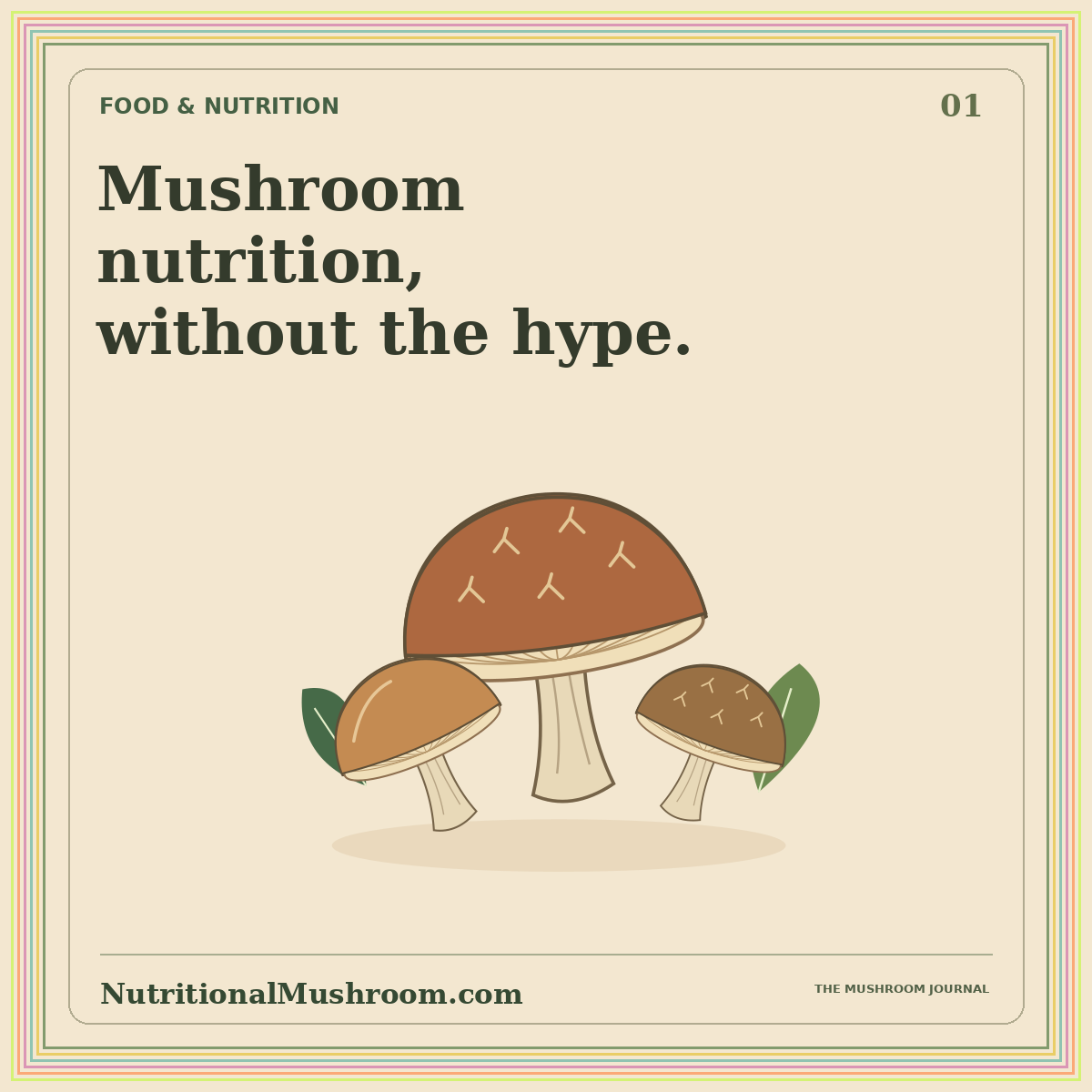 Nutritional Mushrooms: A Food-First Beginner’s Guide — original illustrated mushroom journal card